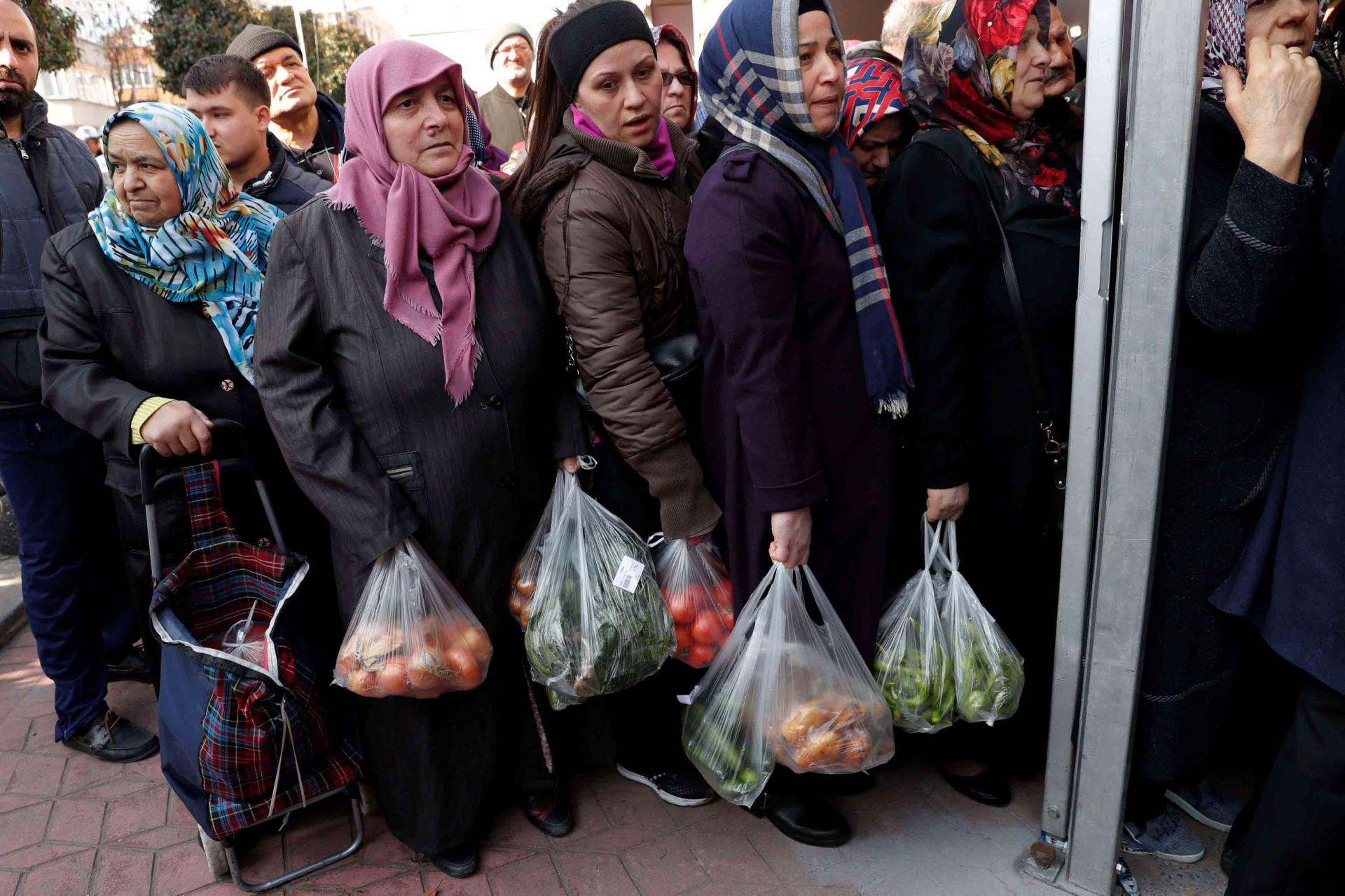 Traders blamed storms in southern Turkey's farming region for food price inflation, as well as rising costs of labour and transport.