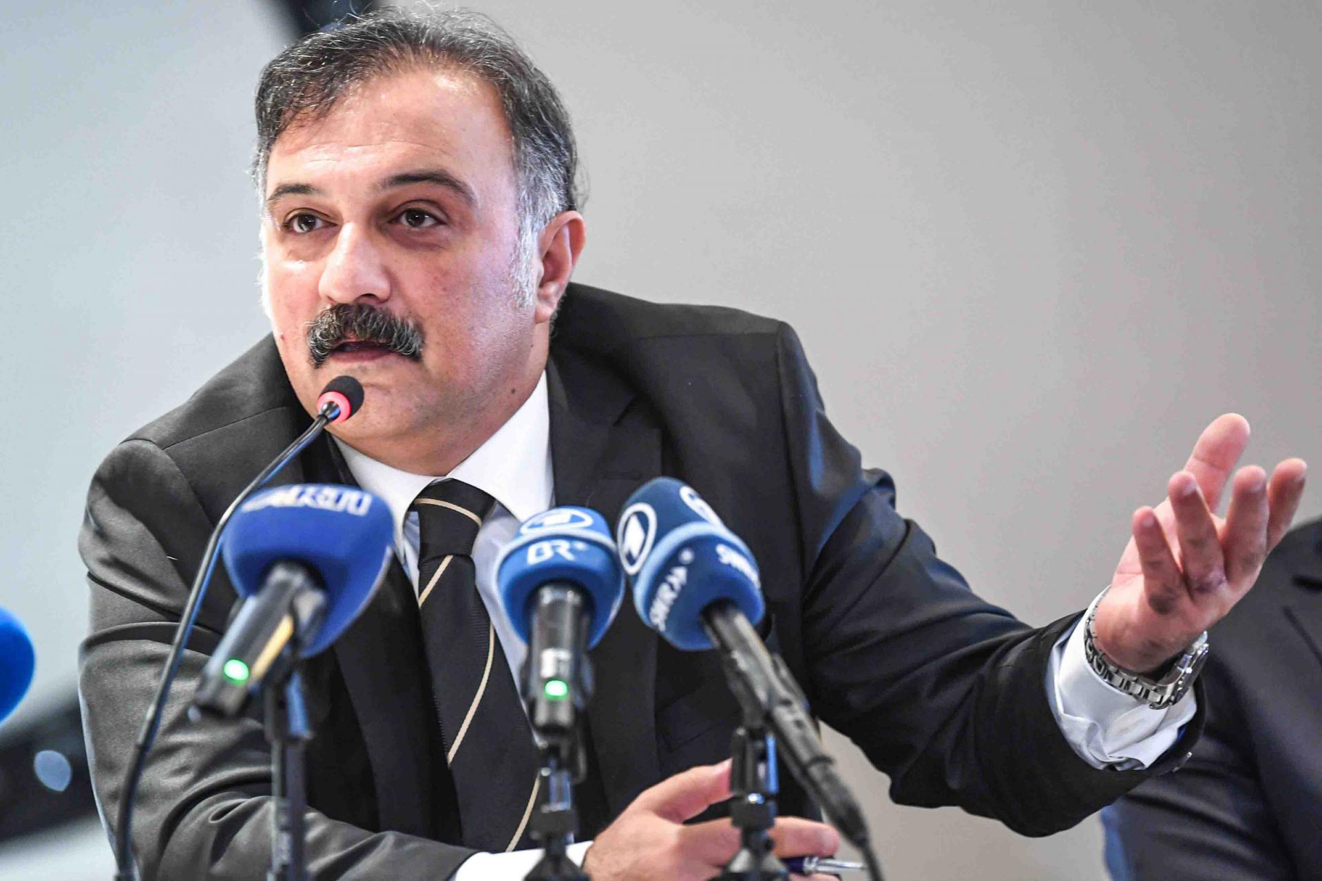 Jailed businessman and philanthropist Osman Kavala's lawyer Tolga Aytore attends a press conference on October 31, 2018