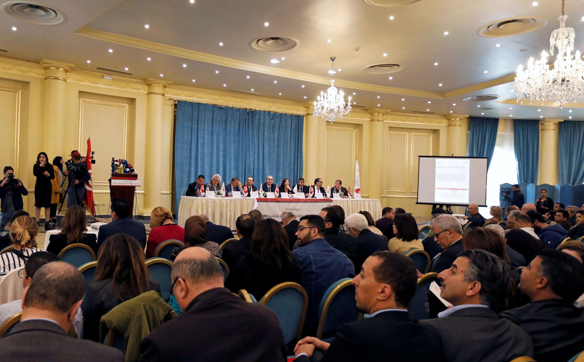 Tunisia's president of the independent electoral committee 'ISIE' Nabil Bafoun attends a news conference in Tunis