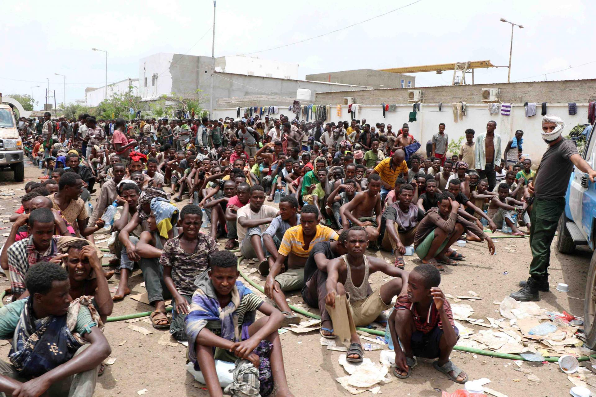 They include about 2,500 held in a football stadium in Aden, where aid workers are fighting disease outbreaks