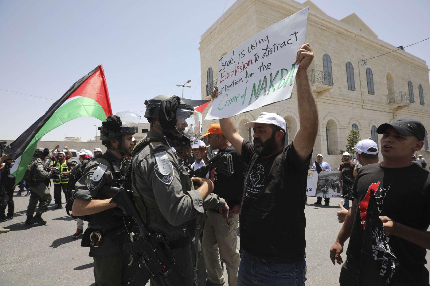 Palestinians demonstrate in the Israeli-occupied town of Bethlehem