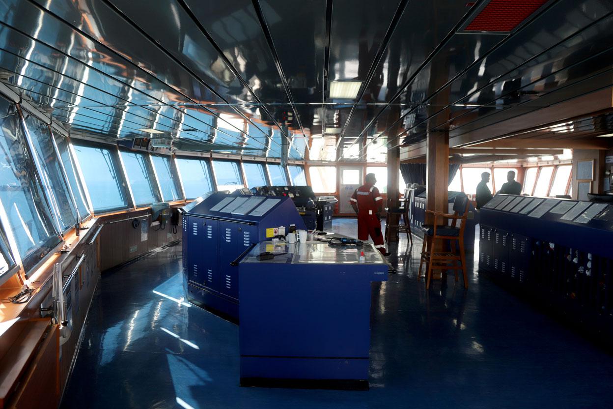 Staff of Stena Impero are seen before leaving Iran's Bandar Abbas port and heading to Port Rashid in Dubai