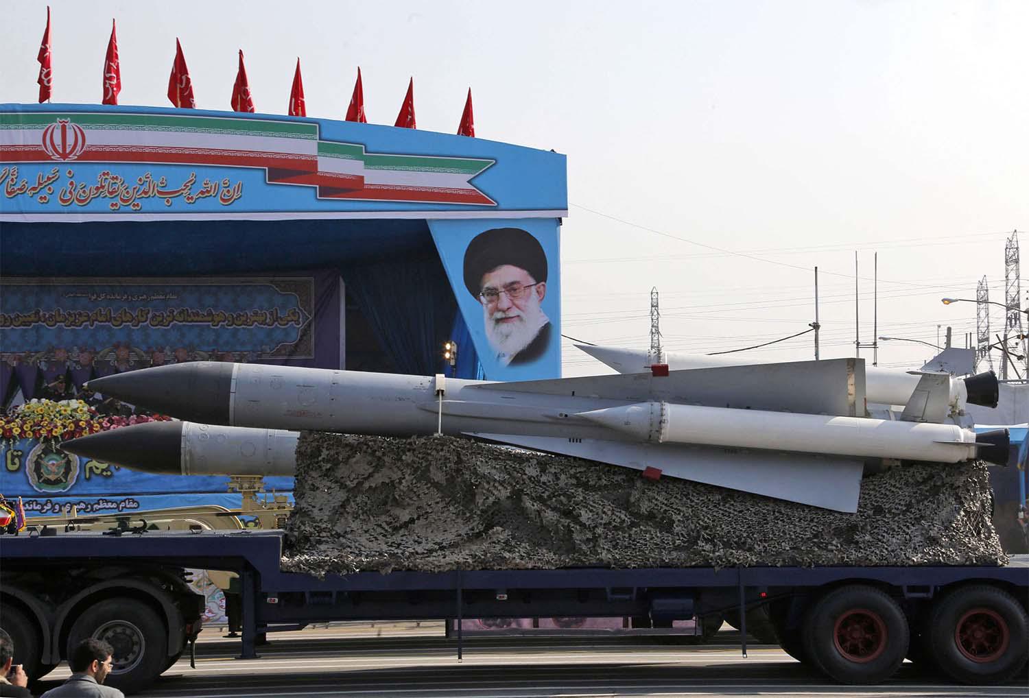 Iranian military truck carrying surface-to-air missiles