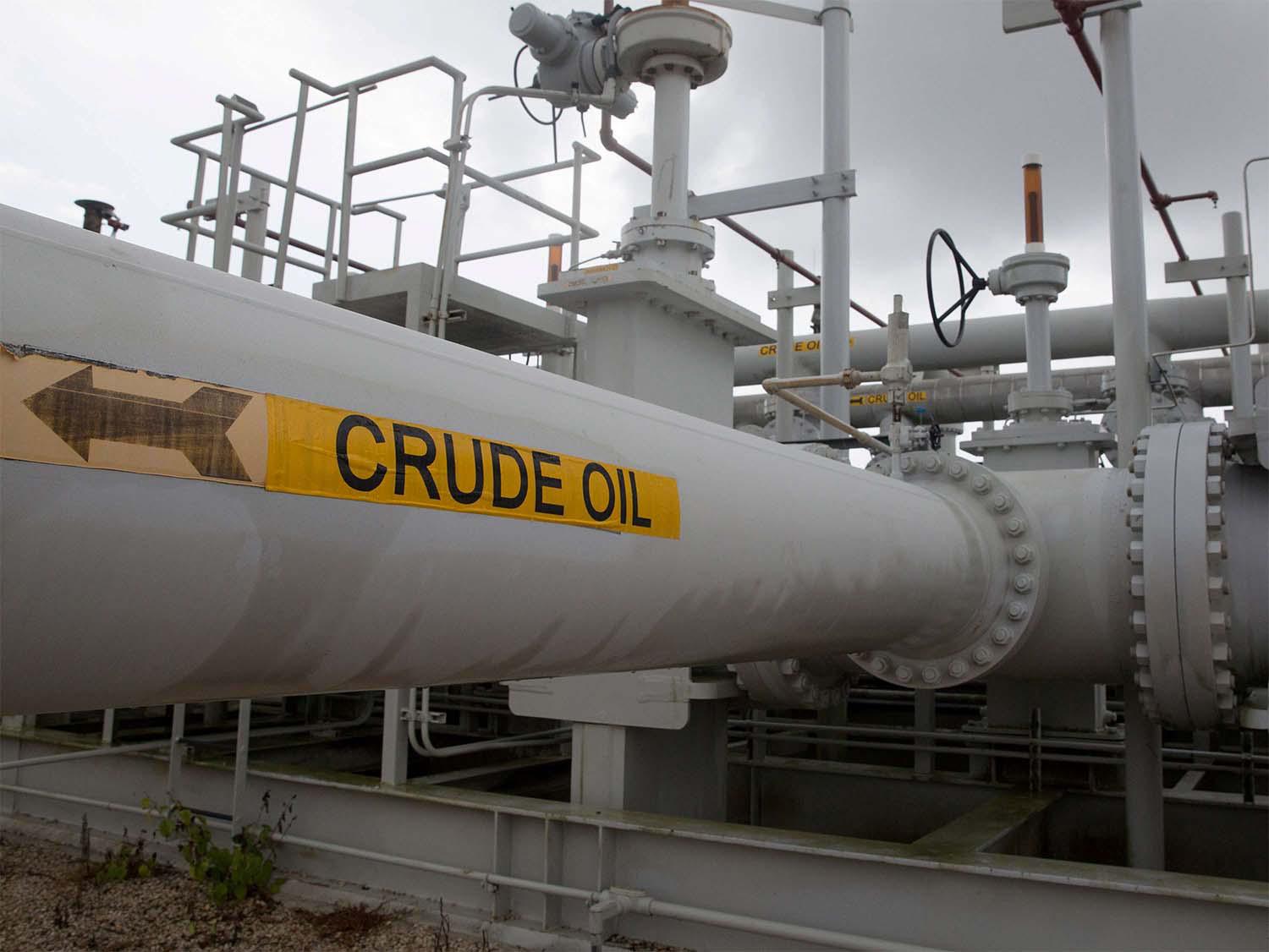 A maze of crude oil pipes and valves pictured during a tour by the Department of Energy at the Strategic Petroleum Reserve in Freeport, Texas