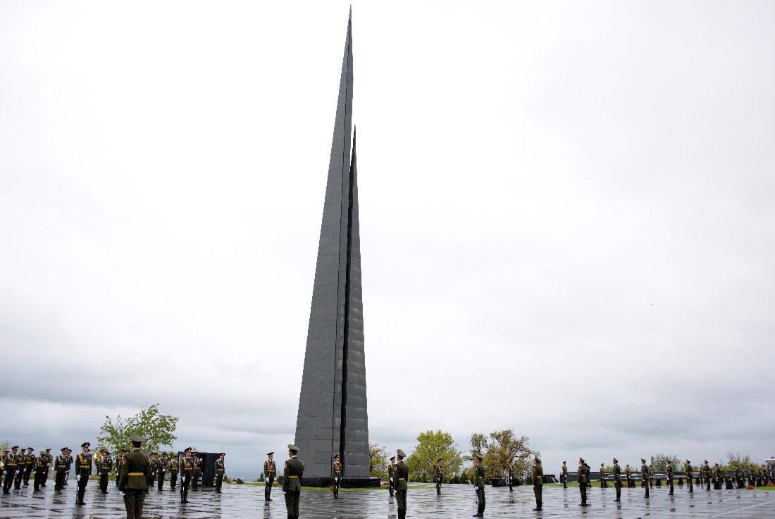Armenian honour guards attend a ceremony commemorating the 105th anniversary of the Armenian genocide