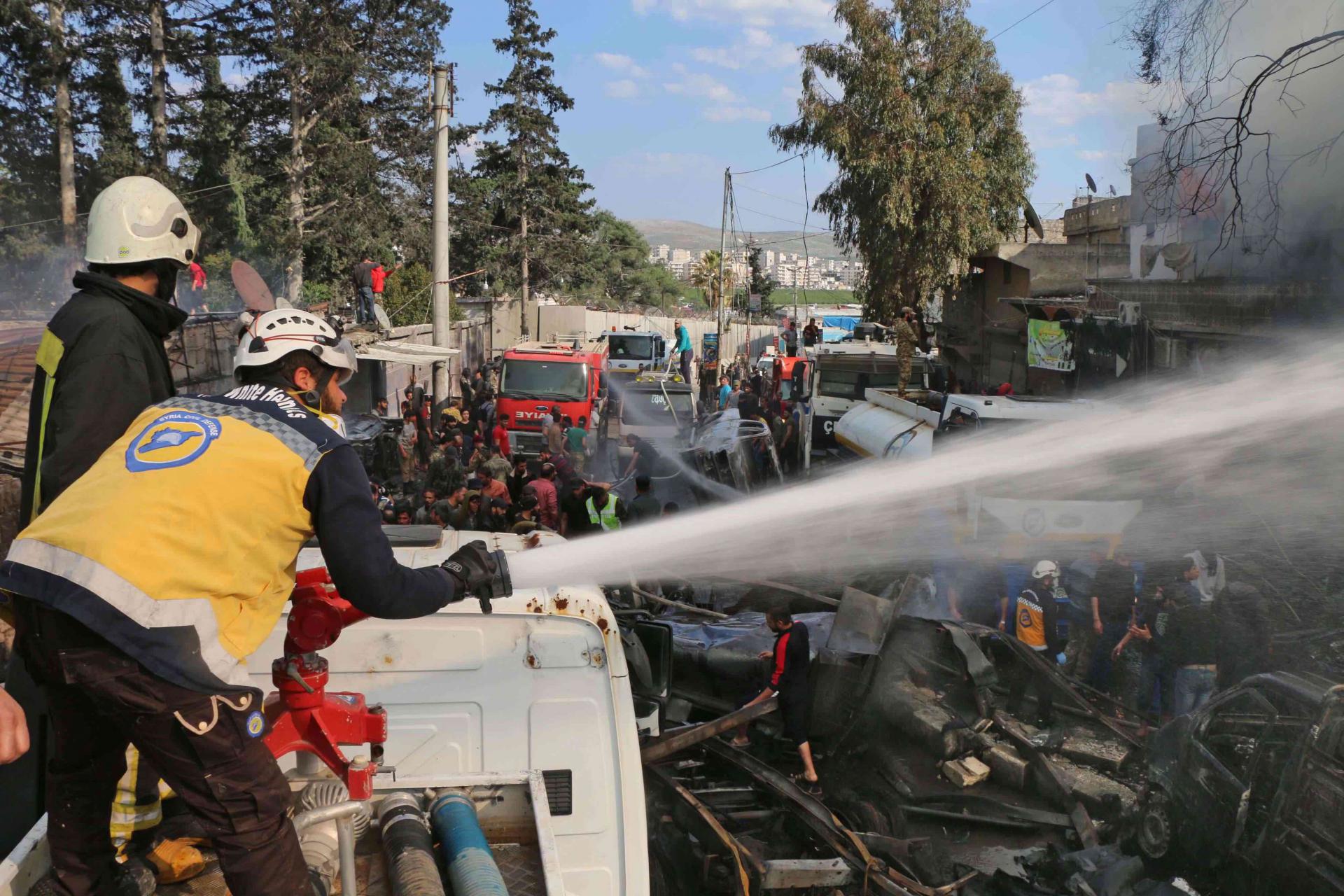 It was not immediately clear who was behind the blast, one of the largest to rock Afrin since Turkish troops and allied rebels seized the region