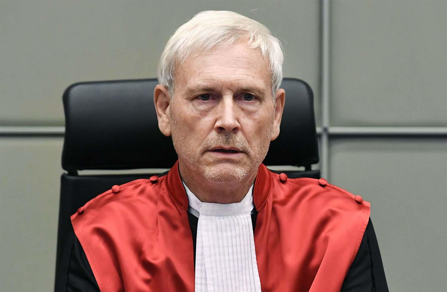 Presiding Judge David Re attends a session of the UN-backed Special Tribunal for Lebanon at Leidschendam