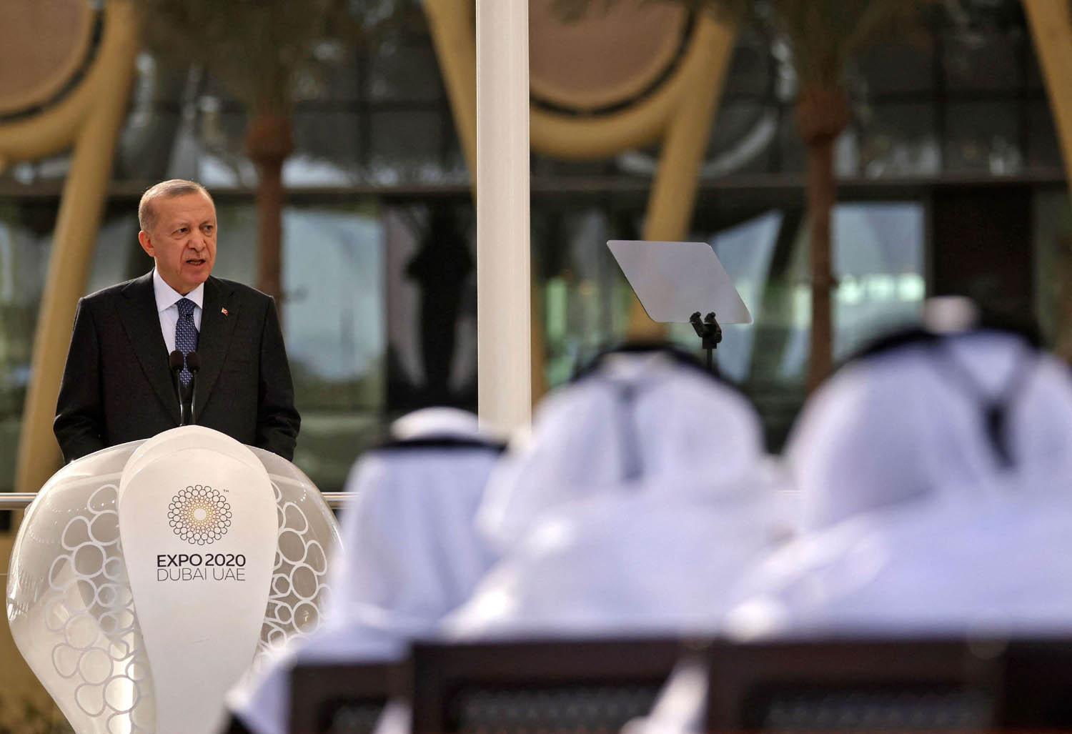 الرئيس التركي رجب طيب أردوغان يلقي كلمة في احتفالية في اكسبو 2020 دبي