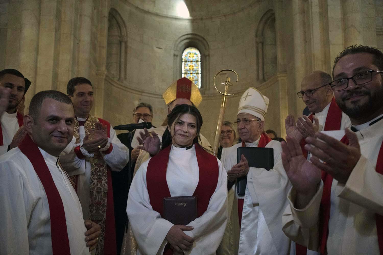 Azar (C) will be one of five ordained women in the Middle East, joining one in Syria and three in Lebanon