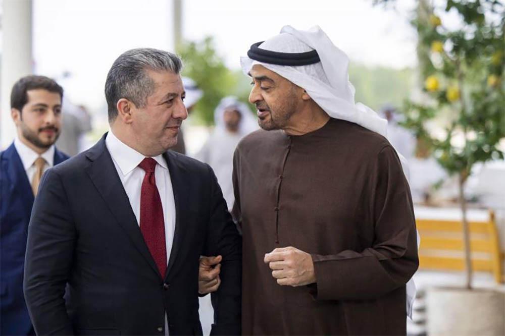 UAE President Sheikh Mohammed bin Zayed Al Nahyan talks to KRG Prime Minister Masrour Barzani in Abu Dhabi
