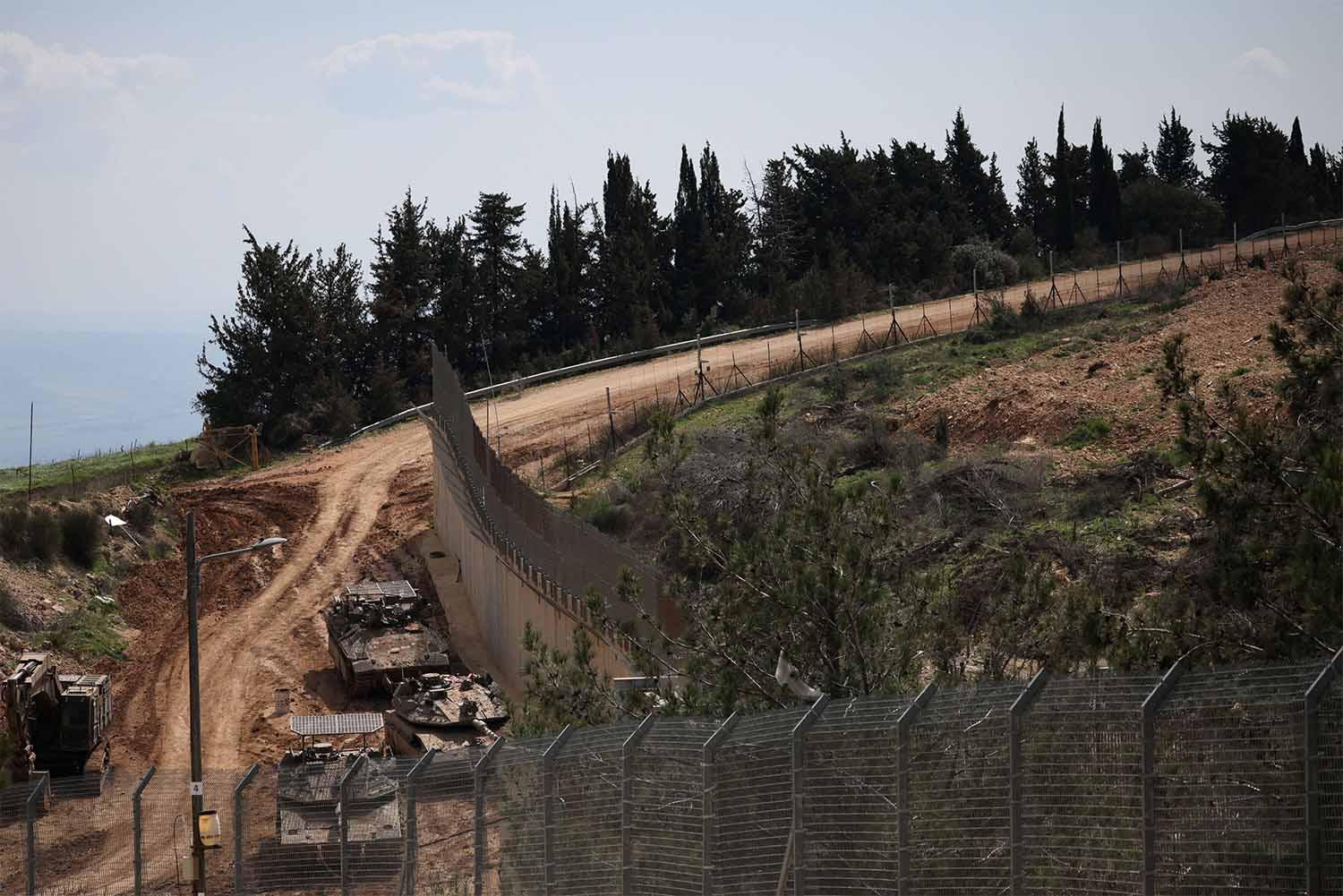Israeli military vehicles at the Israel-Lebanon border