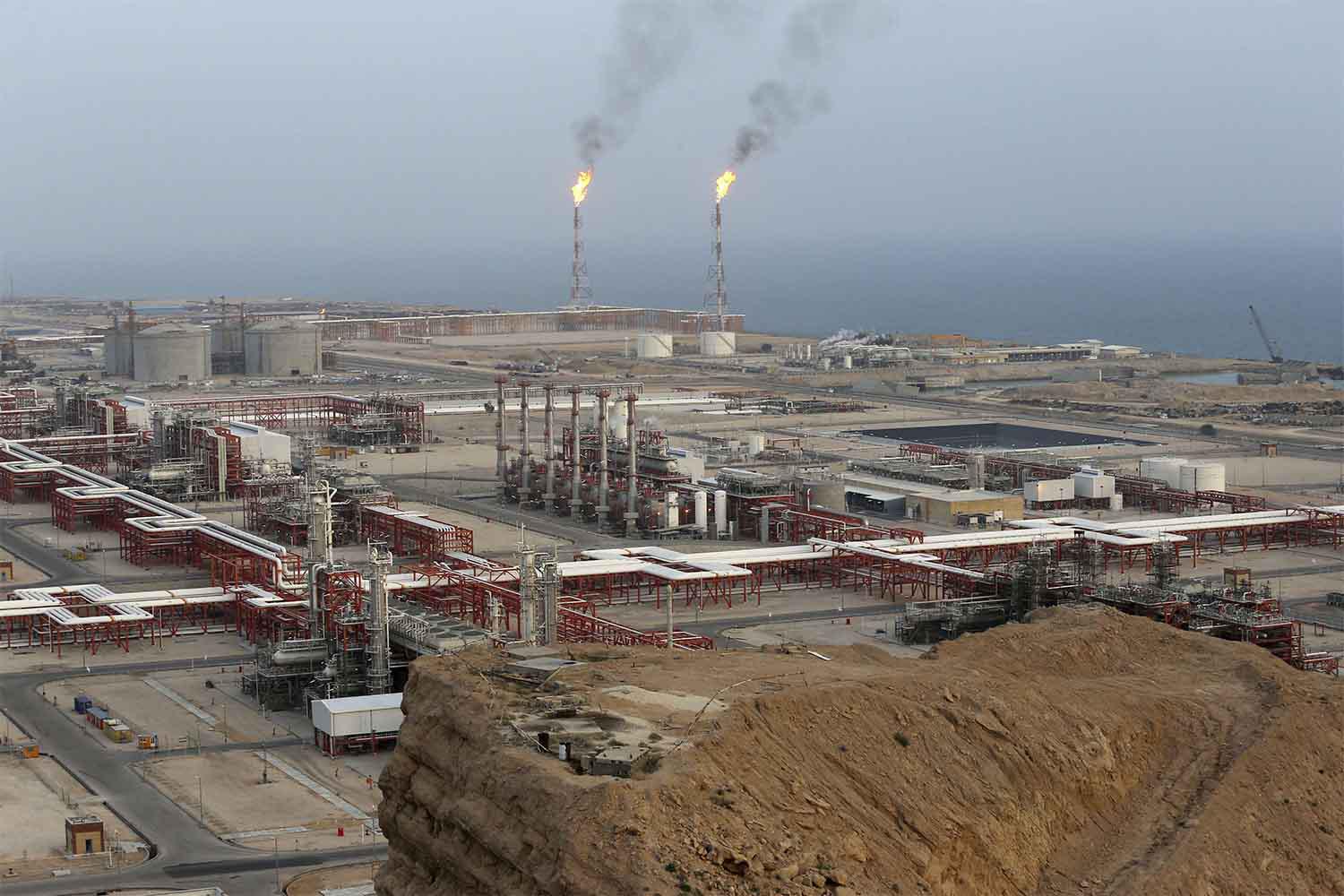 Natural gas refineries at the South Pars gas field on the northern coast of the Persian Gulf, in Asaluyeh